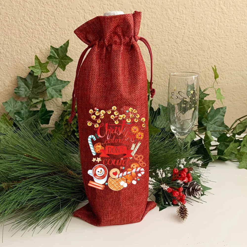 Самое замечательное вино года, сумка для вина с принтом, украшение для Рождественского подарка, званый ужин, Рождественский стол, Бутылки, сумки на шнурке Изображение 3