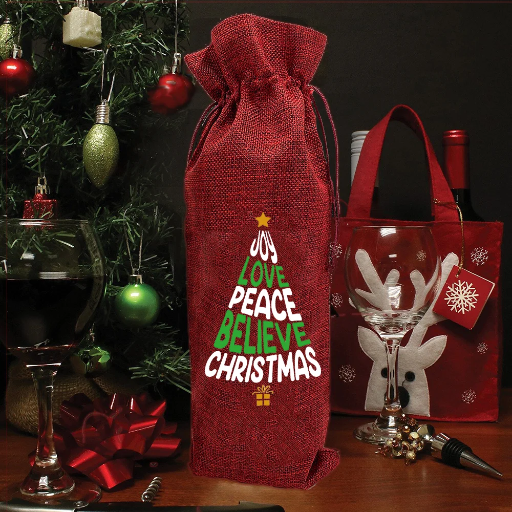 Самое замечательное вино года, сумка для вина с принтом, украшение для Рождественского подарка, званый ужин, Рождественский стол, Бутылки, сумки на шнурке Изображение 4