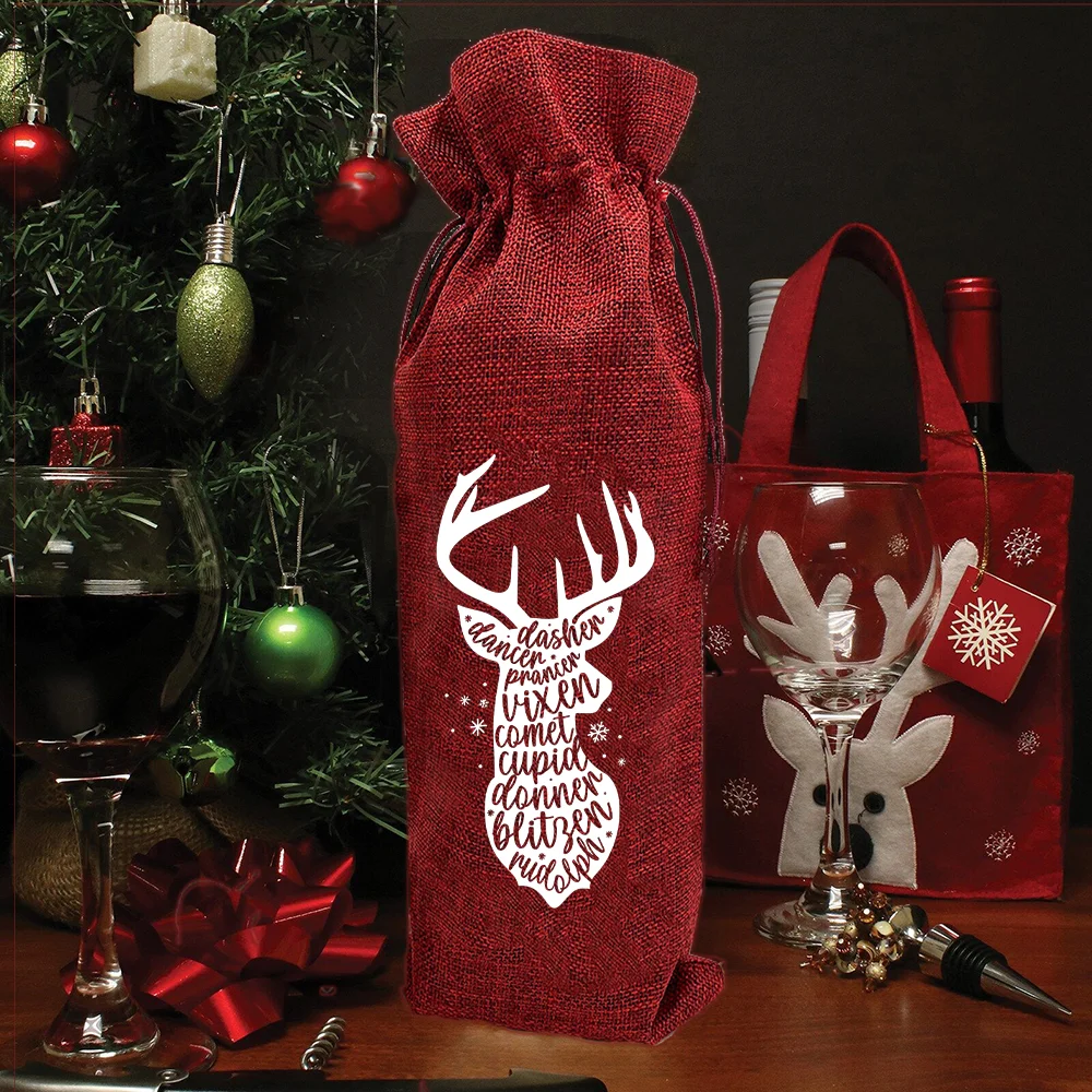 Самое замечательное вино года, сумка для вина с принтом, украшение для Рождественского подарка, званый ужин, Рождественский стол, Бутылки, сумки на шнурке Изображение 5