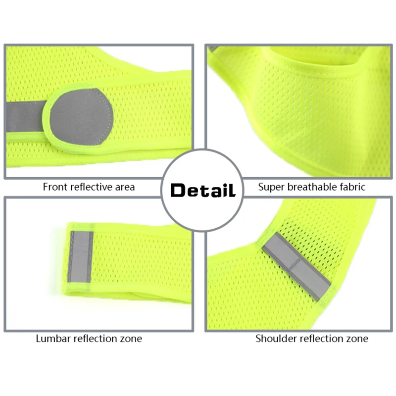 Светоотражающий жилет для самообороны, средства безопасности для велосипеда, отражатель флуоресцентно-желтого цвета, защитная одежда для строительной площадки Изображение 3