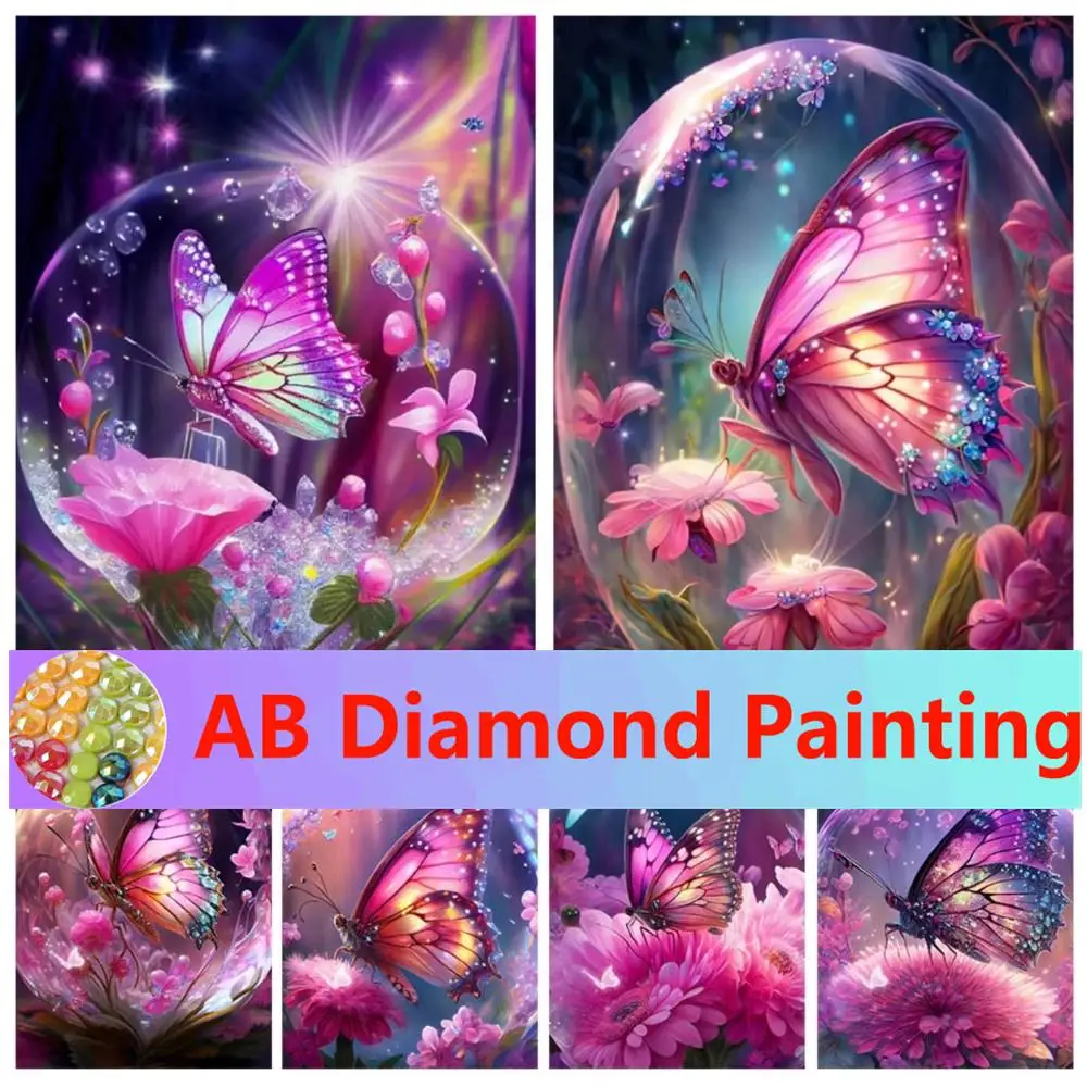 сделай сам 5d алмазную картину Pink Butterfly Colla New 2023, полностью квадратную круглую мозаичную вышивку крестом, алмазную вышивку Изображение 0