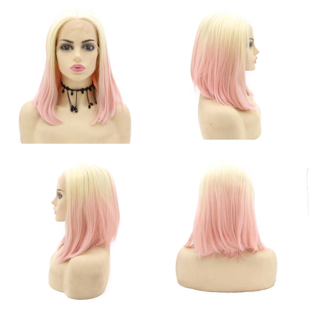 Синтетический Парик Фронта Шнурка Sylvia 613 Омбре Розовые Короткие Прямые Волосы Со Средним Пробором Парики Для Женщин Косплей Или Ежедневное Использование Изображение 0