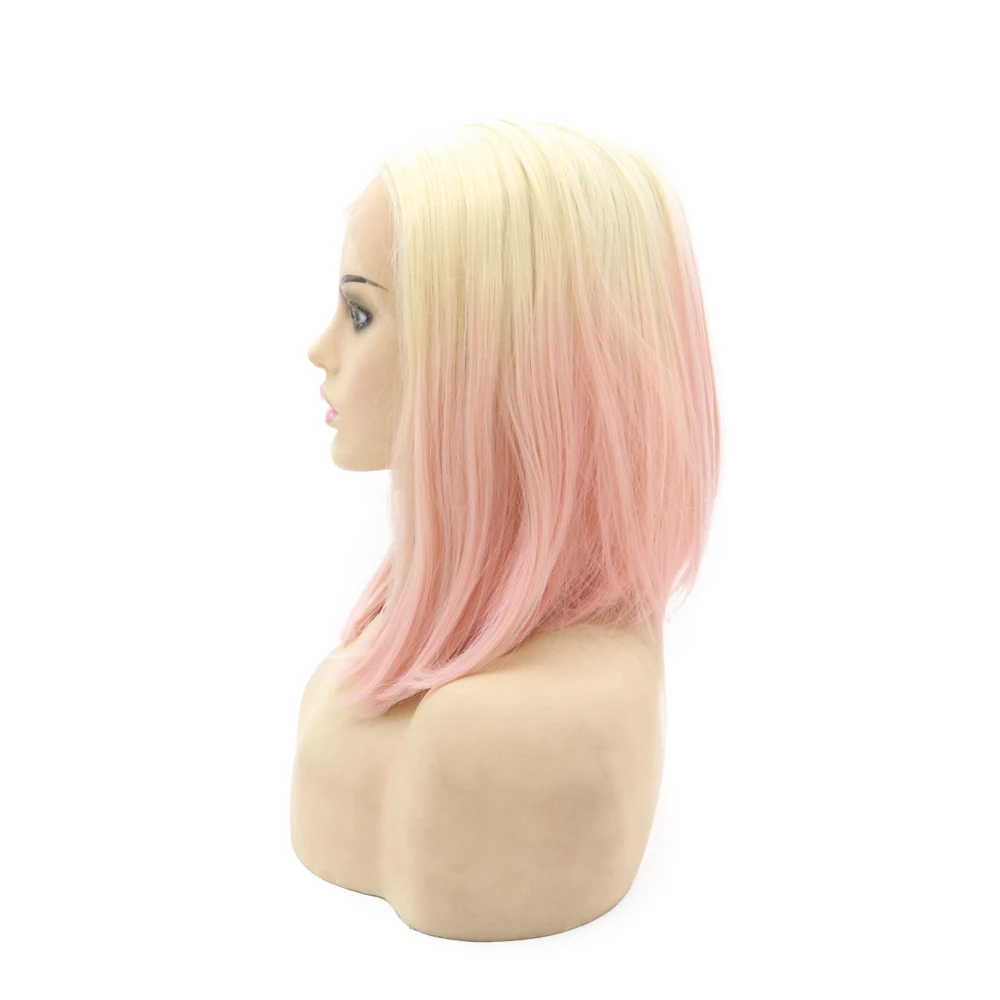 Синтетический Парик Фронта Шнурка Sylvia 613 Омбре Розовые Короткие Прямые Волосы Со Средним Пробором Парики Для Женщин Косплей Или Ежедневное Использование Изображение 2