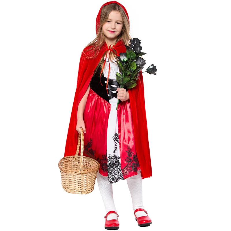 Сказки Красная Шапочка косплей костюм Красная Шапочка Платье-накидка Костюмы для девочки Женская вечеринка на Хэллоуин Изображение 0