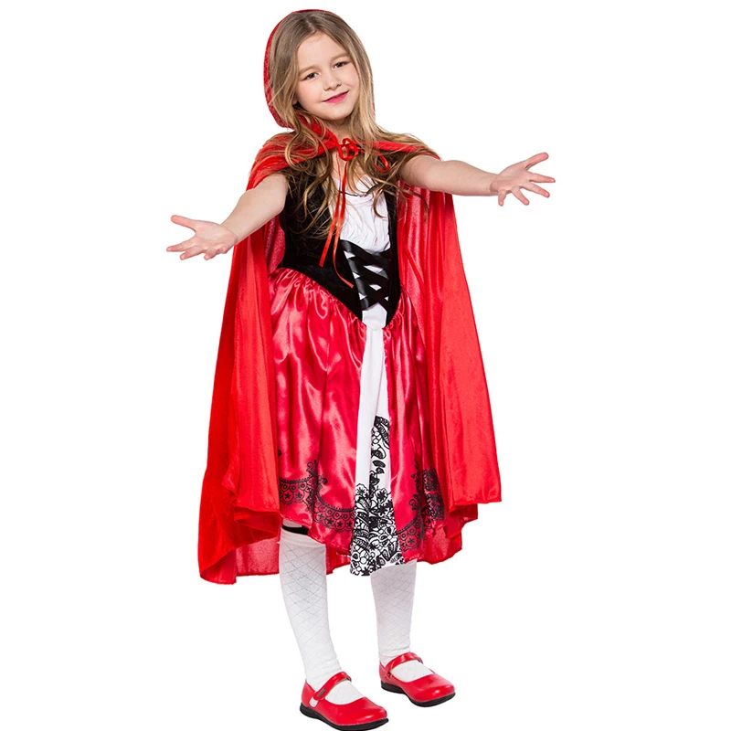 Сказки Красная Шапочка косплей костюм Красная Шапочка Платье-накидка Костюмы для девочки Женская вечеринка на Хэллоуин Изображение 2