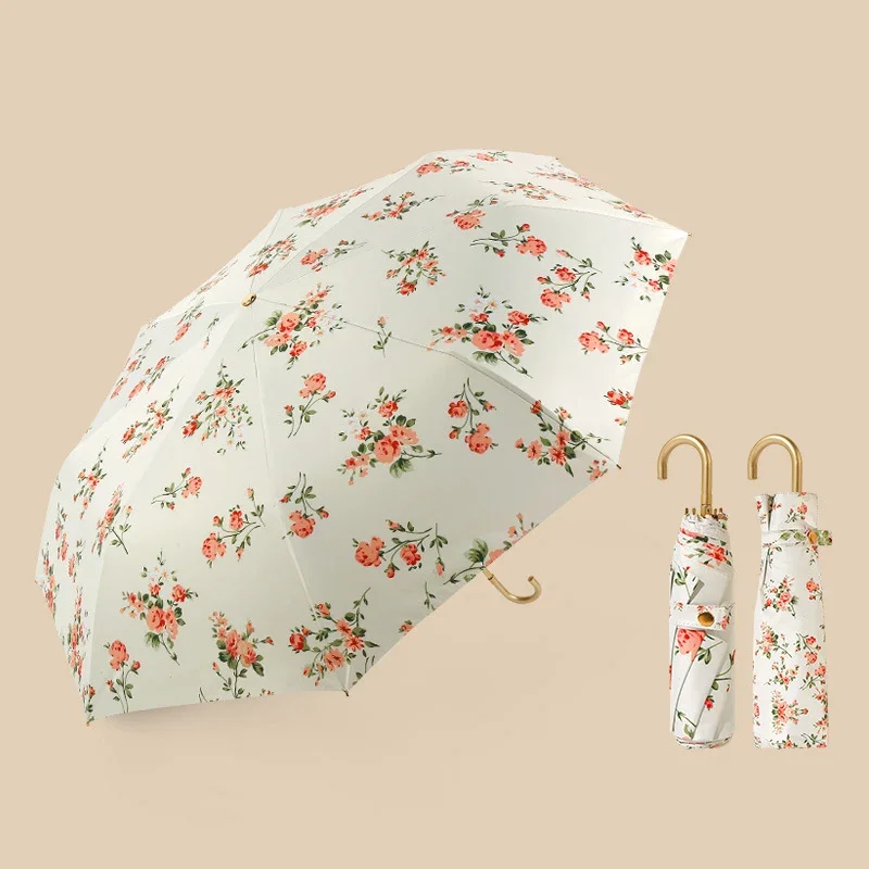 Складной изогнутый крючок для зонта, женский резиновый зонт Princess, ультралегкий французский зонт с цветочным рисунком Изображение 0