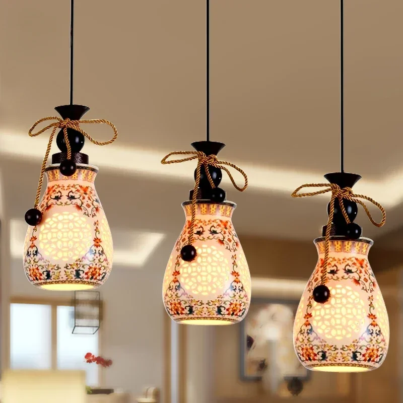 Современный Подвесной светильник в Новом Китайском стиле Керамическая Ресторанная Люстра Барная Лампа Двухуровневая Лестничная Люстра Изображение 1