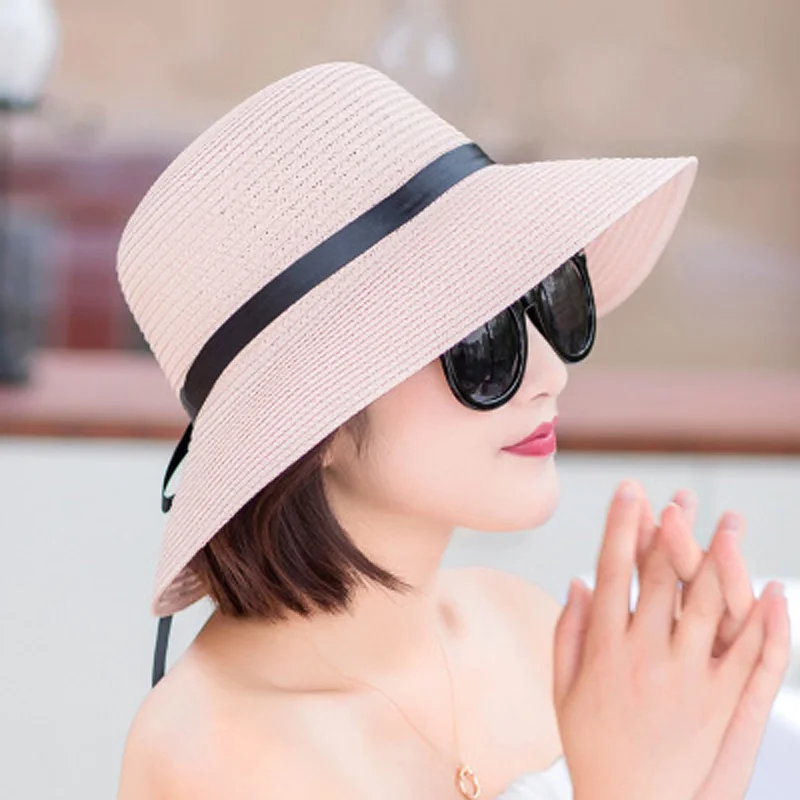 Соломенная шляпа YOYOCORN женская летняя маленькая свежая шляпа солнцезащитная шляпа с плавающим поясом солнцезащитный крем складной большой прибрежный солнцезащитный шлем пляжная кепка Изображение 1
