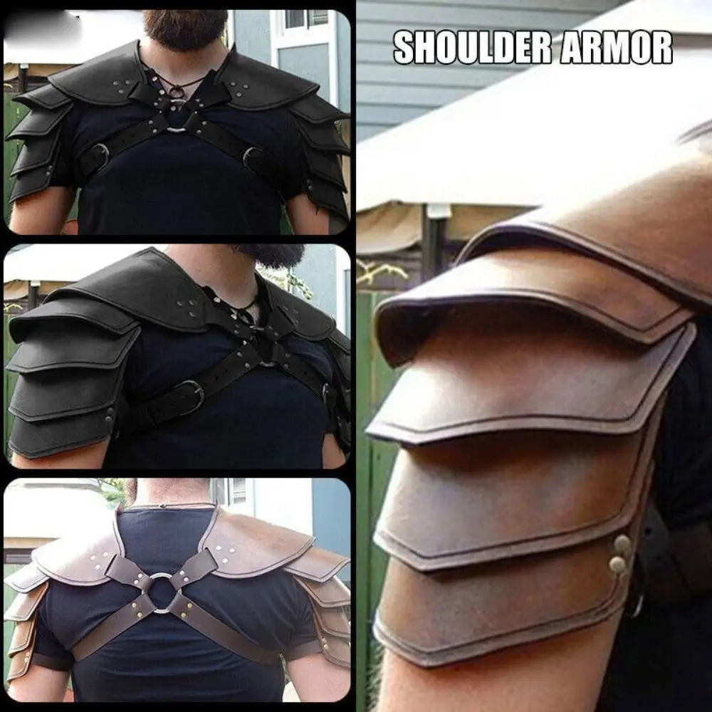 Средневековая наплечная броня с заклепками, кожаная одежда гладиатора с двойными плечами, регулируемая 5-слойная защита плеча Изображение 0