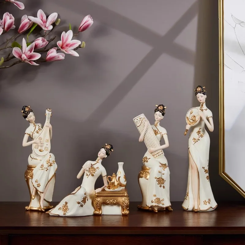 Статуэтки китайской леди из смолы, украшения для дома, художественные украшения в стиле дзен, ретро, украшение стола в фойе, скульптура персонажа, подарки Изображение 0