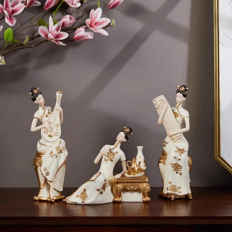 Статуэтки китайской леди из смолы, украшения для дома, художественные украшения в стиле дзен, ретро, украшение стола в фойе, скульптура персонажа, подарки Изображение 1