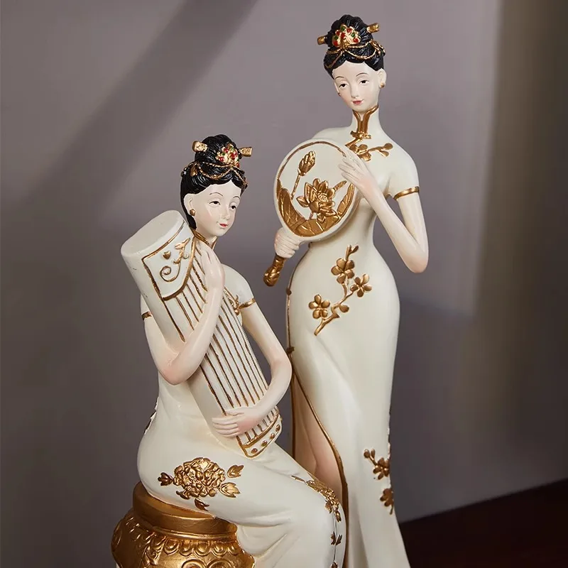 Статуэтки китайской леди из смолы, украшения для дома, художественные украшения в стиле дзен, ретро, украшение стола в фойе, скульптура персонажа, подарки Изображение 4