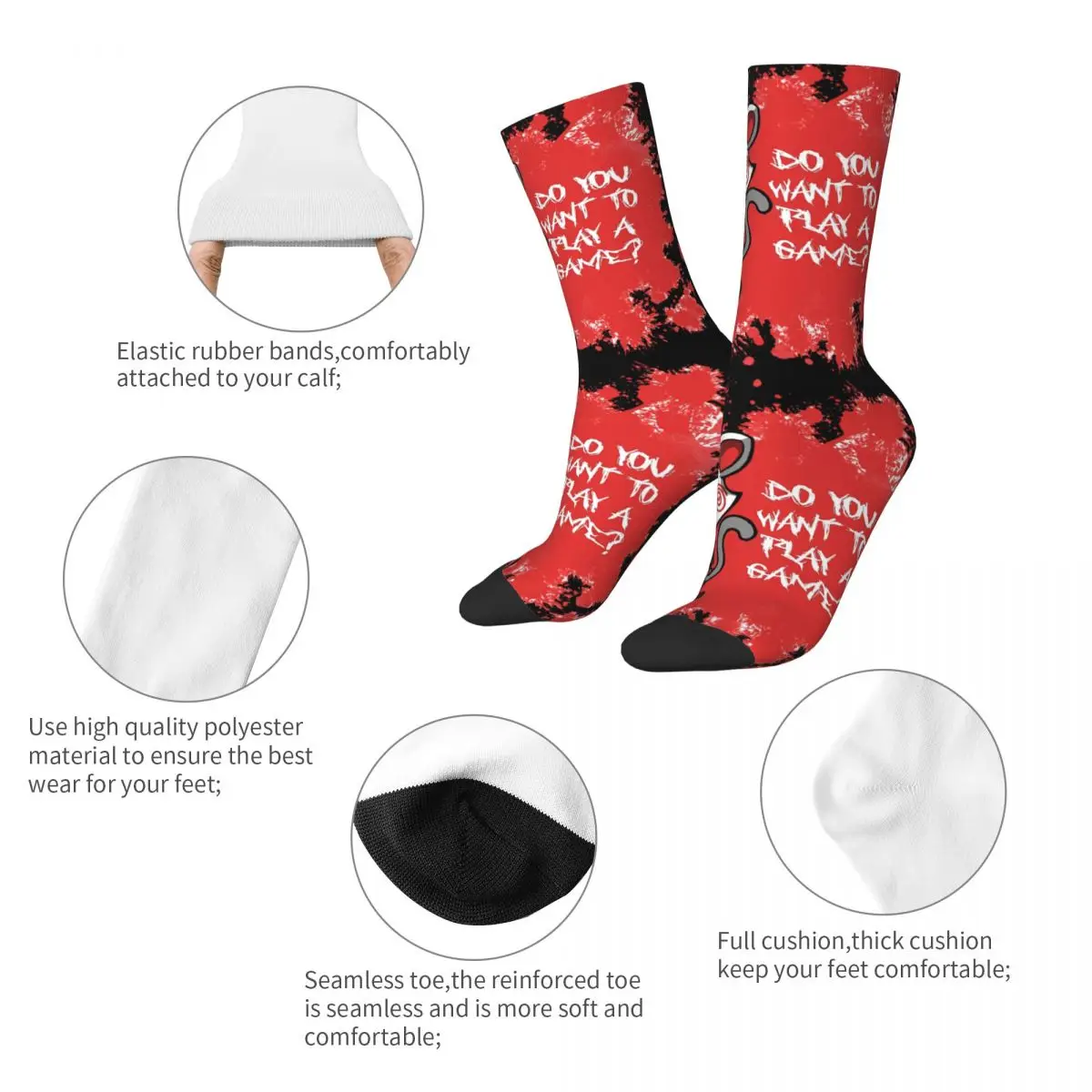 Сумасшедший Компрессионный Носок Play A Game Essential для Мужчин в стиле Хип-Хоп Harajuku Saw Horror Film Бесшовный Узор Crew Sock Повседневный Подарок Изображение 3