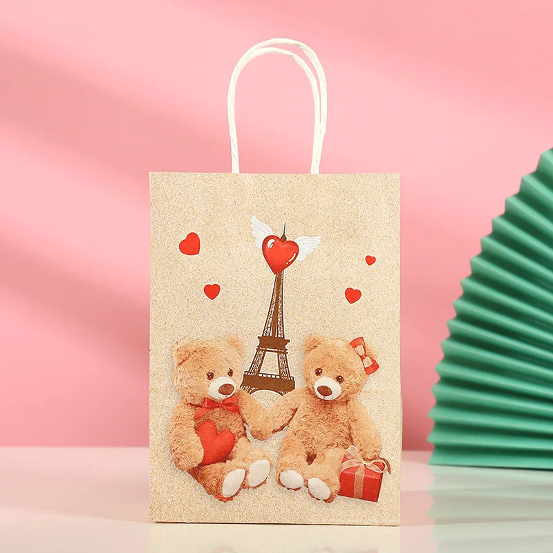 Сумка-тоут с милым медведем из Крафт-бумаги, подарочная сумка на День Святого Валентина, сумочки для конфет, принадлежности для вечеринок Изображение 1