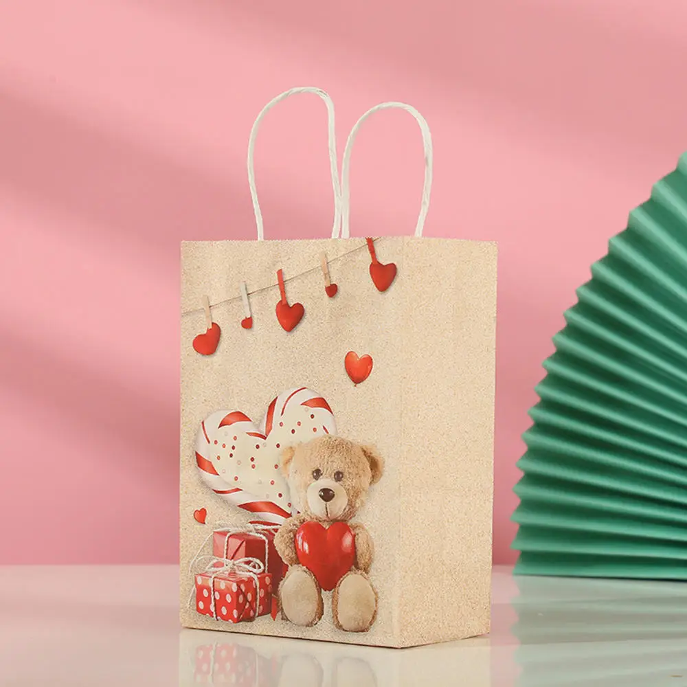 Сумка-тоут с милым медведем из Крафт-бумаги, подарочная сумка на День Святого Валентина, сумочки для конфет, принадлежности для вечеринок Изображение 4