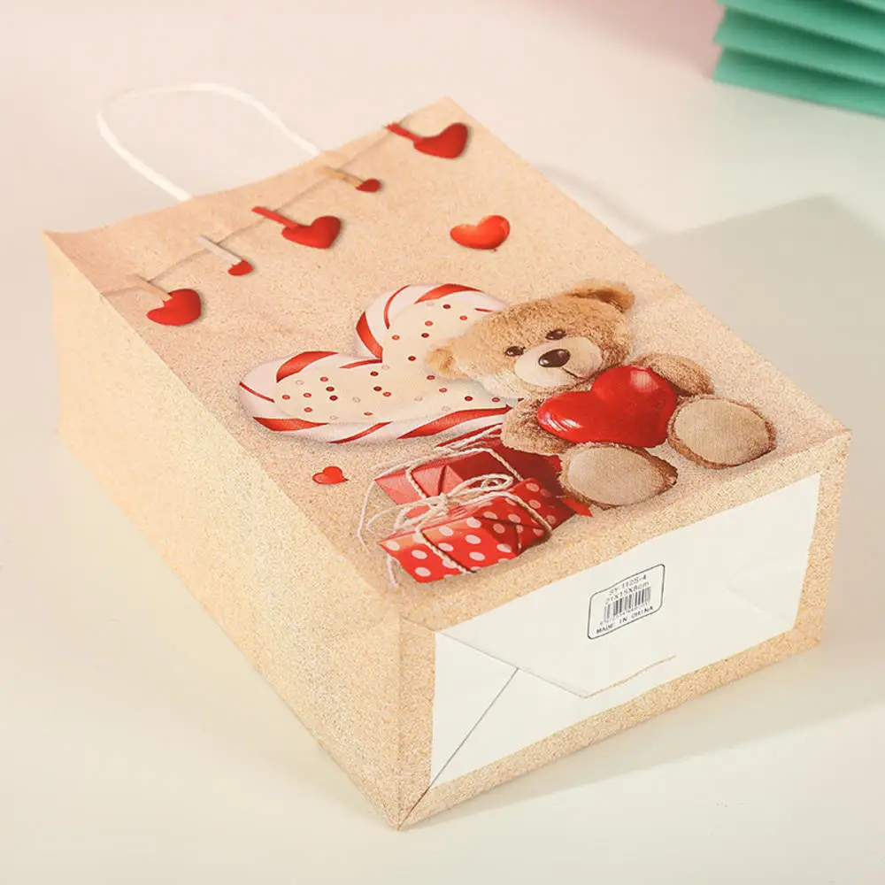 Сумка-тоут с милым медведем из Крафт-бумаги, подарочная сумка на День Святого Валентина, сумочки для конфет, принадлежности для вечеринок Изображение 5