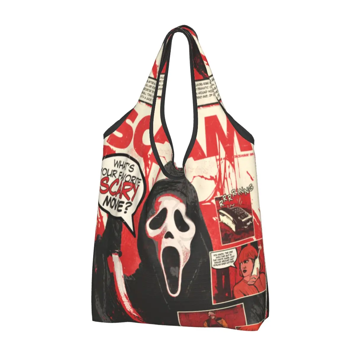 Сумки для покупок из бакалейных товаров Halloween Ghost Killer Scream, изготовленная на заказ сумка-тоут для покупателей, портативная сумка большой емкости. Изображение 0