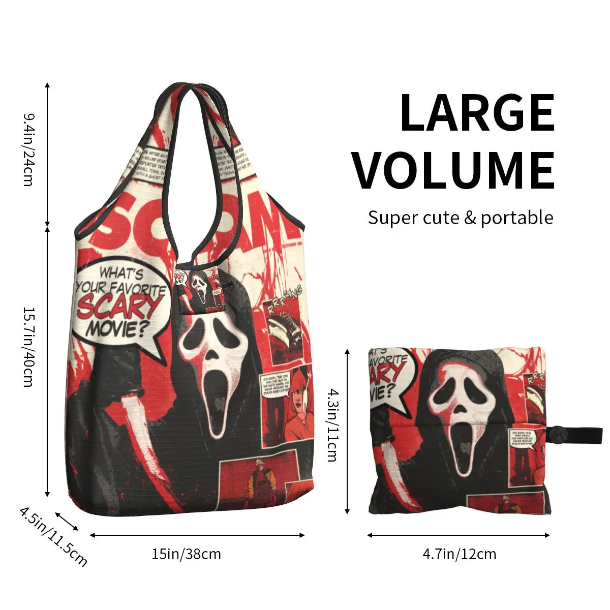 Сумки для покупок из бакалейных товаров Halloween Ghost Killer Scream, изготовленная на заказ сумка-тоут для покупателей, портативная сумка большой емкости. Изображение 5