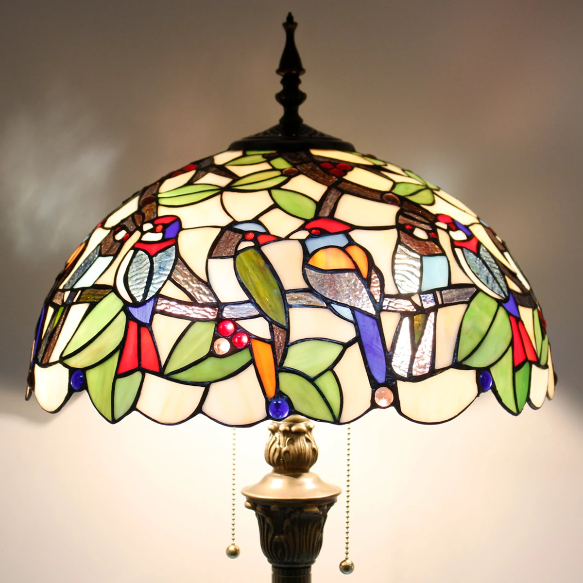 Торшер WERFACTORY Tiffany с двойными Птицами, Янтарный витраж, Настольная лампа для чтения 16X16X64 дюймов, Антикварный Угловой светильник на шесте Изображение 2