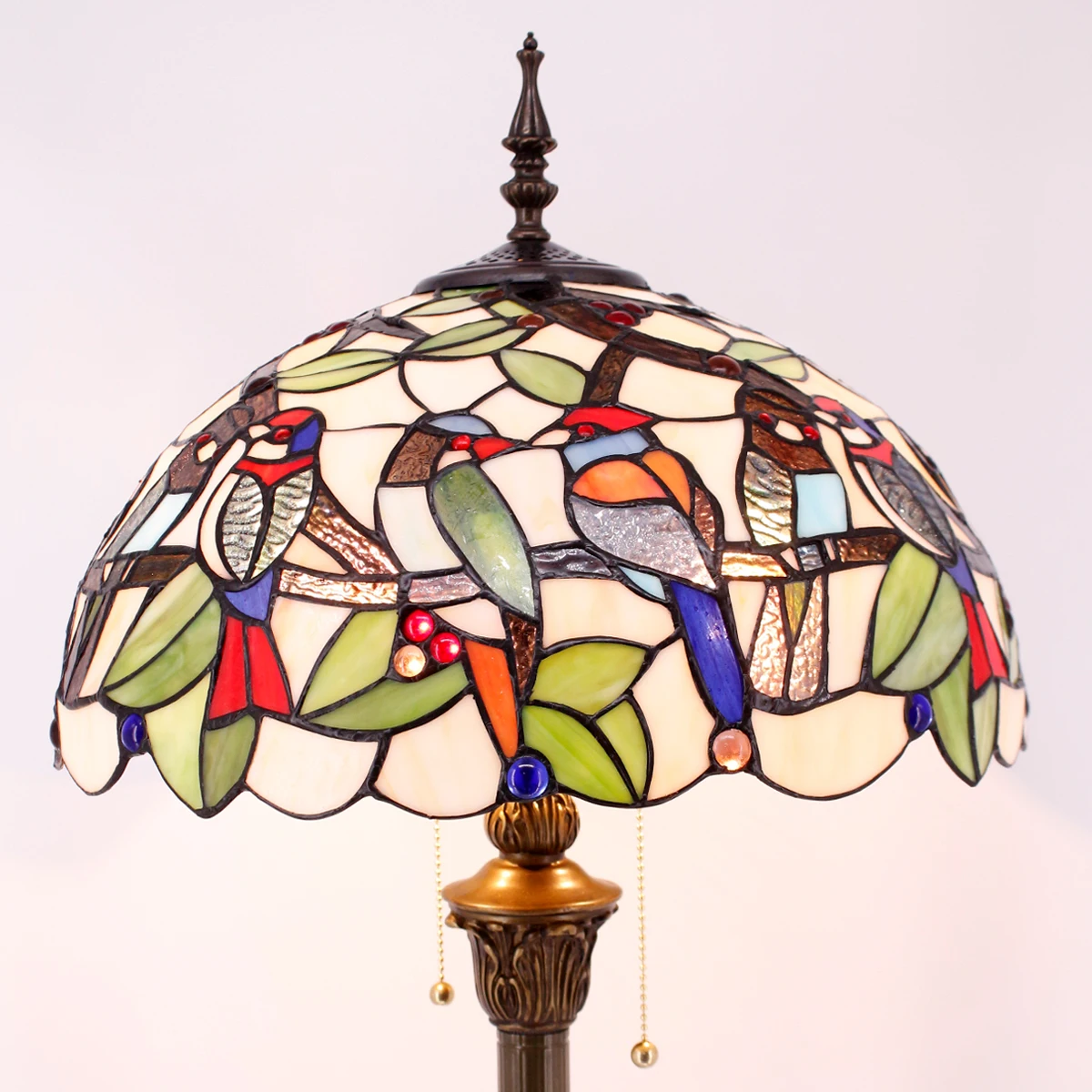 Торшер WERFACTORY Tiffany с двойными Птицами, Янтарный витраж, Настольная лампа для чтения 16X16X64 дюймов, Антикварный Угловой светильник на шесте Изображение 5