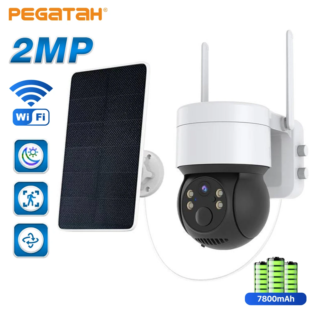 Уличная IP-камера PTZ на солнечной энергии 1080P HD WiFi, Беспроводная система безопасности, встроенный аккумулятор, камера наблюдения, голосовая сигнализация CCTV iCSee Изображение 0