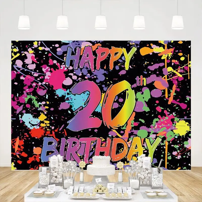 Фон с Днем рождения, баннер Neno, светящийся в темноте, граффити, брызги краски, фото-фон, украшения для вечеринки для нее и него Изображение 0