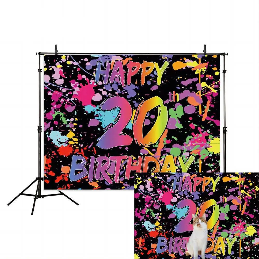 Фон с Днем рождения, баннер Neno, светящийся в темноте, граффити, брызги краски, фото-фон, украшения для вечеринки для нее и него Изображение 1