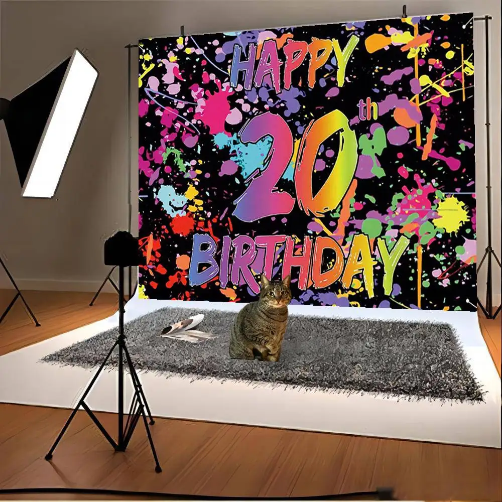 Фон с Днем рождения, баннер Neno, светящийся в темноте, граффити, брызги краски, фото-фон, украшения для вечеринки для нее и него Изображение 2