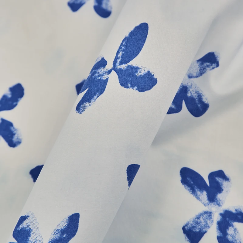 Хлопчатобумажная ткань с синим цветочным принтом и крашеная ткань одежда платье рубашка ручной работы из чистого хлопка летняя цветочная ткань Изображение 2