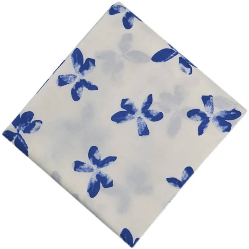 Хлопчатобумажная ткань с синим цветочным принтом и крашеная ткань одежда платье рубашка ручной работы из чистого хлопка летняя цветочная ткань Изображение 4
