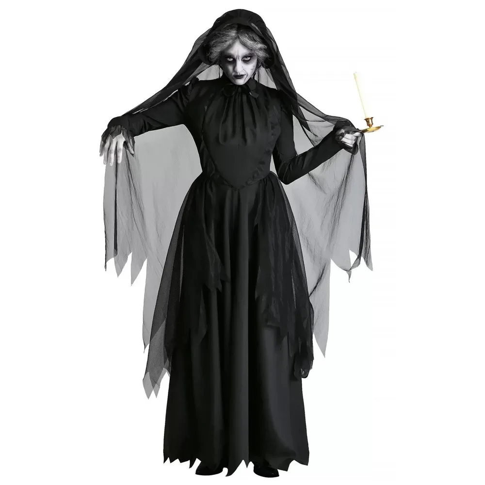 Хэллоуин, Женщины, Зомби, Невеста-призрак, Ведьма, Вампир, Косплей, игра ужасов, костюм Демона, Костюм Невесты-призрака, Черное газовое платье Изображение 2