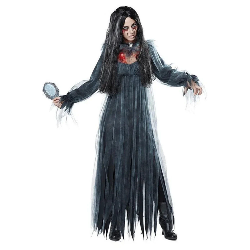 Хэллоуин, Женщины, Зомби, Невеста-призрак, Ведьма, Вампир, Косплей, игра ужасов, костюм Демона, Костюм Невесты-призрака, Черное газовое платье Изображение 4