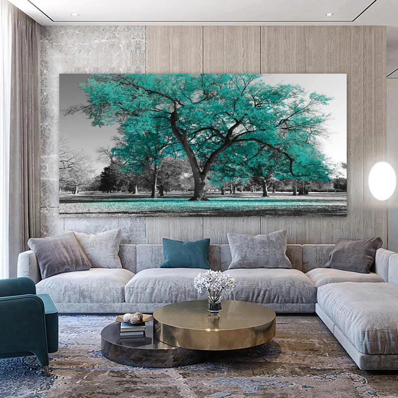 Цельные плакаты и принты с изображением дерева, современный осенний пейзаж, холст, настенная картина для украшения дома в гостиной, без рамки Изображение 3