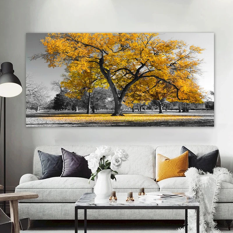 Цельные плакаты и принты с изображением дерева, современный осенний пейзаж, холст, настенная картина для украшения дома в гостиной, без рамки Изображение 5