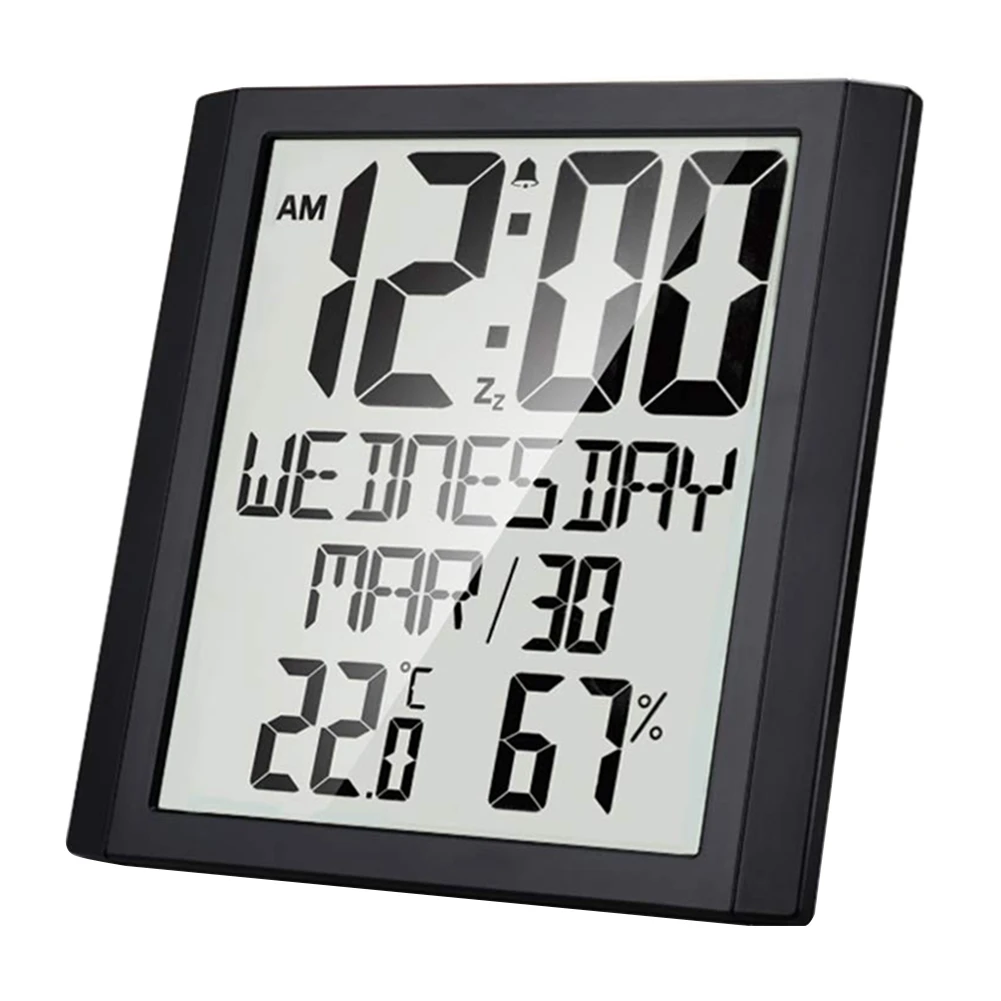 Цифровые настенные часы с температурой и влажностью, 8,6-дюймовый будильник с большим дисплеем, временем / датой / неделей для домашнего офиса Изображение 0