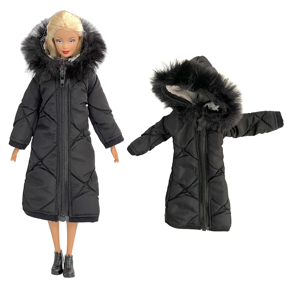 Черная Зимняя Одежда Длинное Пальто для Куклы Барби Одежда Наряды Платье Парка Для Куклы 1/6 BJD Куртка Для Куклы 1: 6 Аксессуары Для Кукол Детские Игрушки Изображение 0