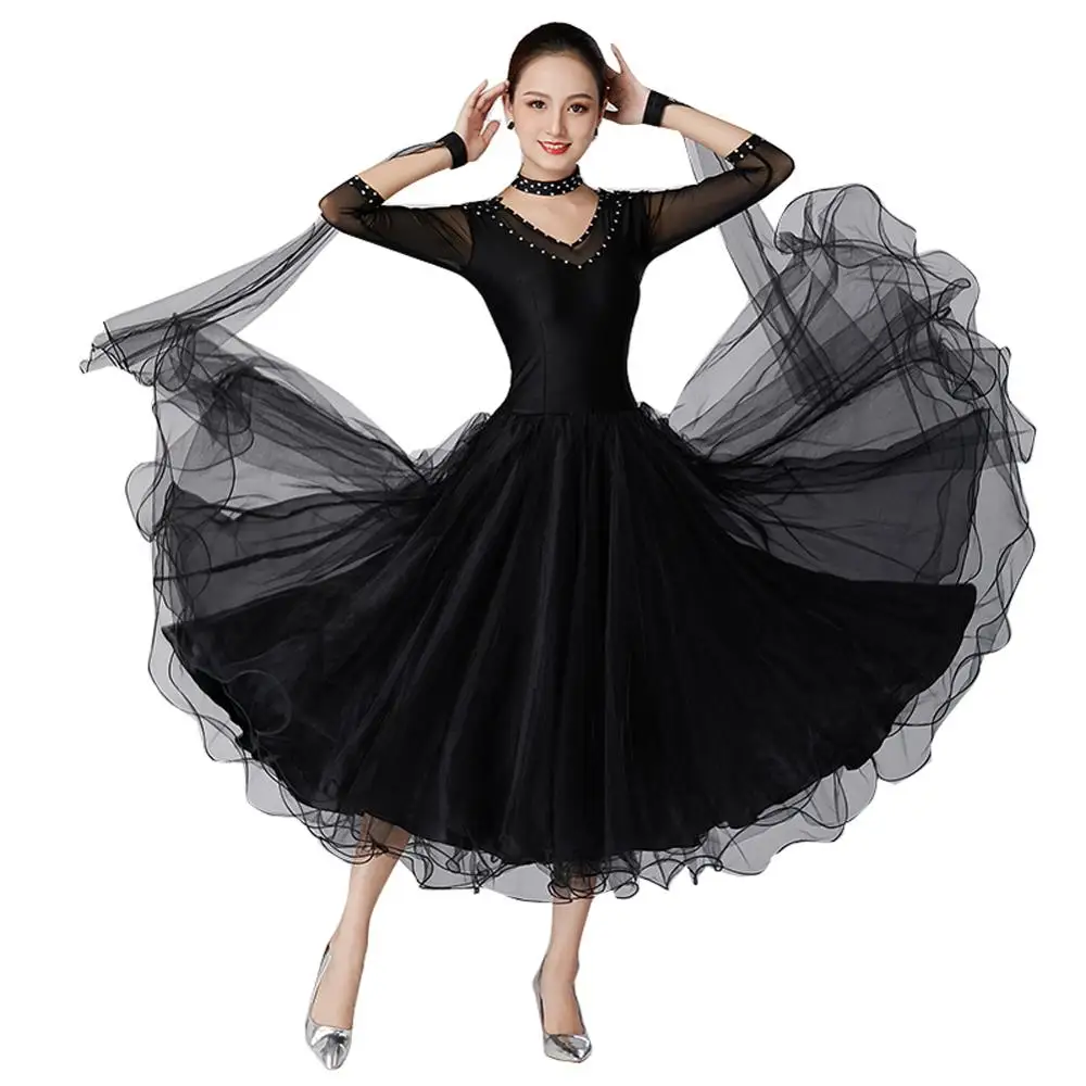 черное бальное платье, женские танцевальные костюмы для танго, платье для испанских танцев, женское танцевальное платье для фламенко, платье с v-образным вырезом и бахромой Изображение 3