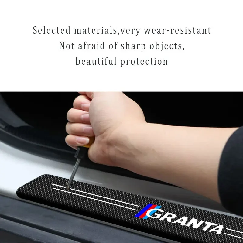 Четыре части защитных наклеек из углеродного волокна против царапин на пороге автомобиля подходят для Rata Granta Niva Vesta Xray Изображение 3
