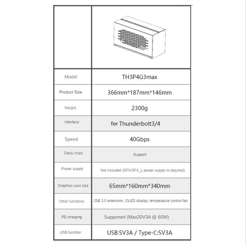 Чехол Замените Чехол Для видеокарты Thunderbolt 3/4 GPU Dock Extended Th3p4g3max С OLED-дисплеем И Вентилятором Контроля температуры Изображение 2