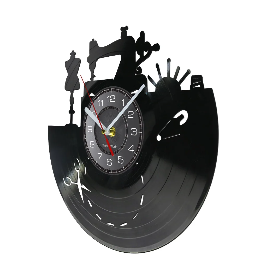 Швейная Машинка Настенные Часы Художественный Дизайн Для Шитья Виниловая Пластинка Часы Подарки для Швей Портных Модный Магазин Ремесленная Комната Декор Стен Изображение 2