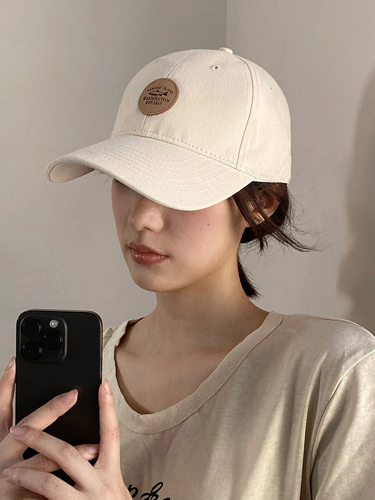 Шляпа в японском стиле, кепка с круглой этикеткой, женская повседневная универсальная летняя солнцезащитная кепка, подходящая для круглых лиц, бейсболка Tide Изображение 0