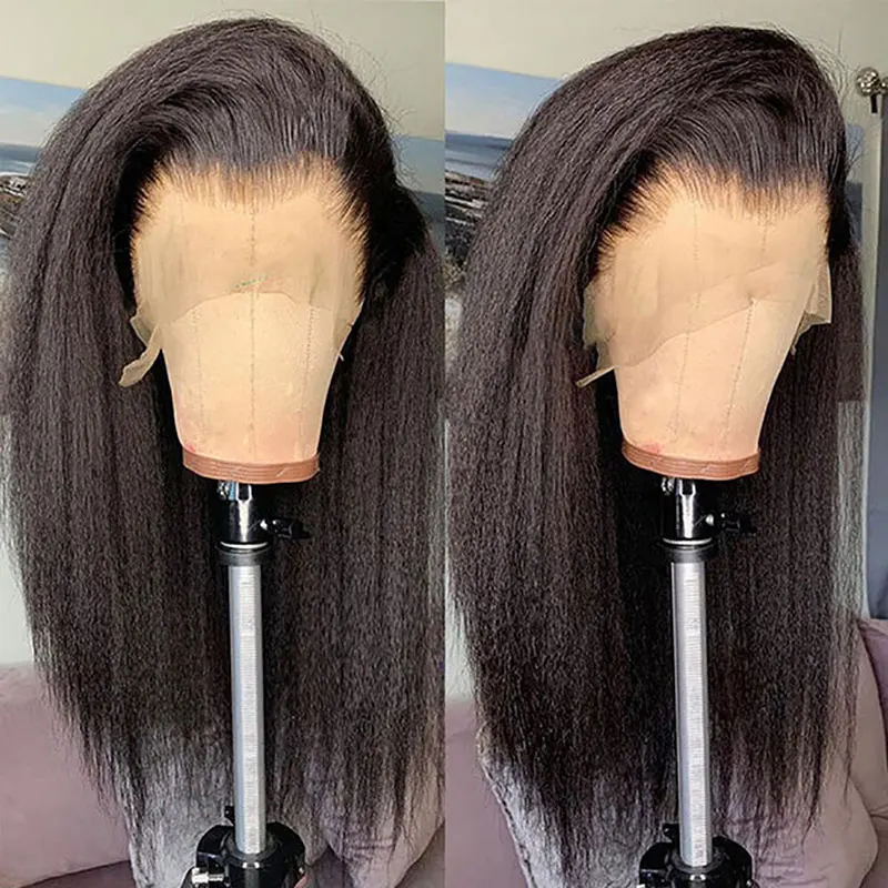 Яки Кудрявый парик из прямых синтетических волос на кружеве, предварительно выщипанный из высококачественного термостойкого волокна 180% плотности для ежедневного использования женщинами Изображение 0