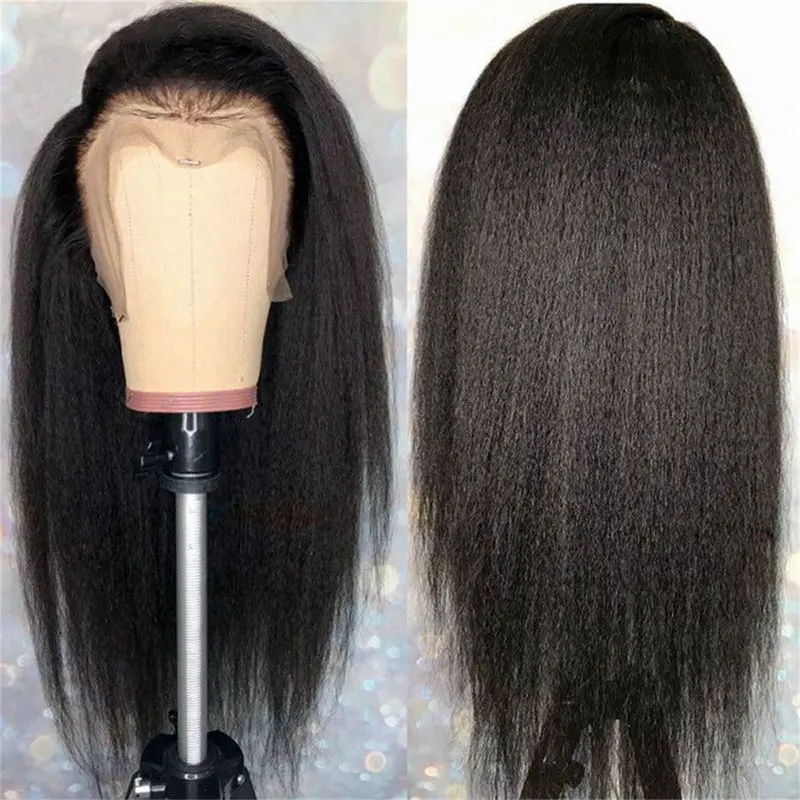 Яки Кудрявый парик из прямых синтетических волос на кружеве, предварительно выщипанный из высококачественного термостойкого волокна 180% плотности для ежедневного использования женщинами Изображение 2