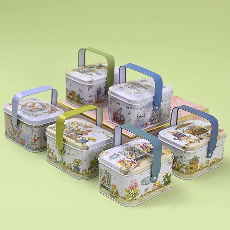 1 шт. Винтажный Маленький чемодан для хранения жестяной коробки для конфет, подарочной коробки, пасхальных принадлежностей для украшения, коробки для печенья, органайзера для мелочей. Изображение 1