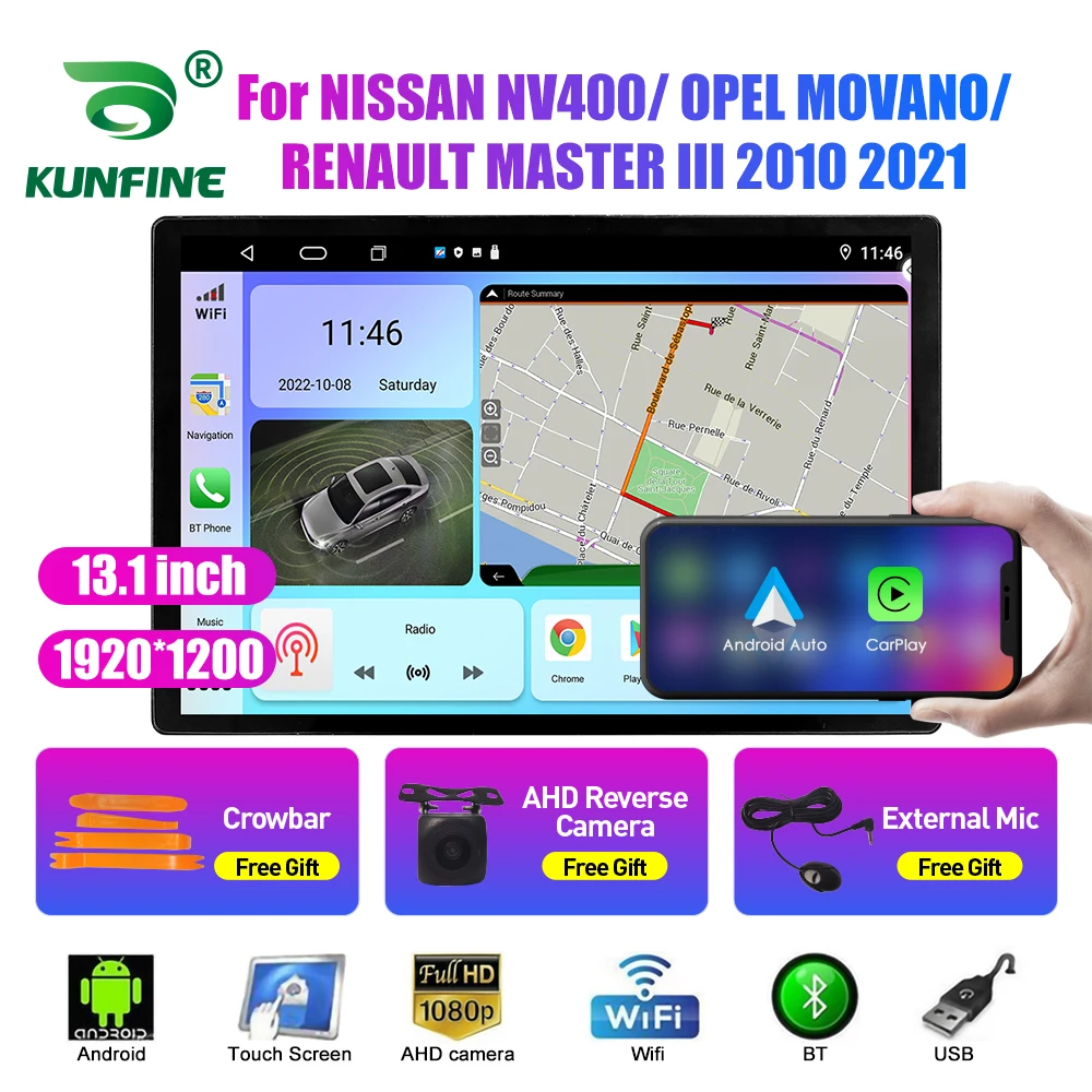 13,1-дюймовое автомобильное радио для NISSAN NV400, OPEL MOVANO, автомобильный DVD, GPS-навигация, стерео, Carplay, 2 Din, Центральная мультимедиа, Android Auto Изображение 0