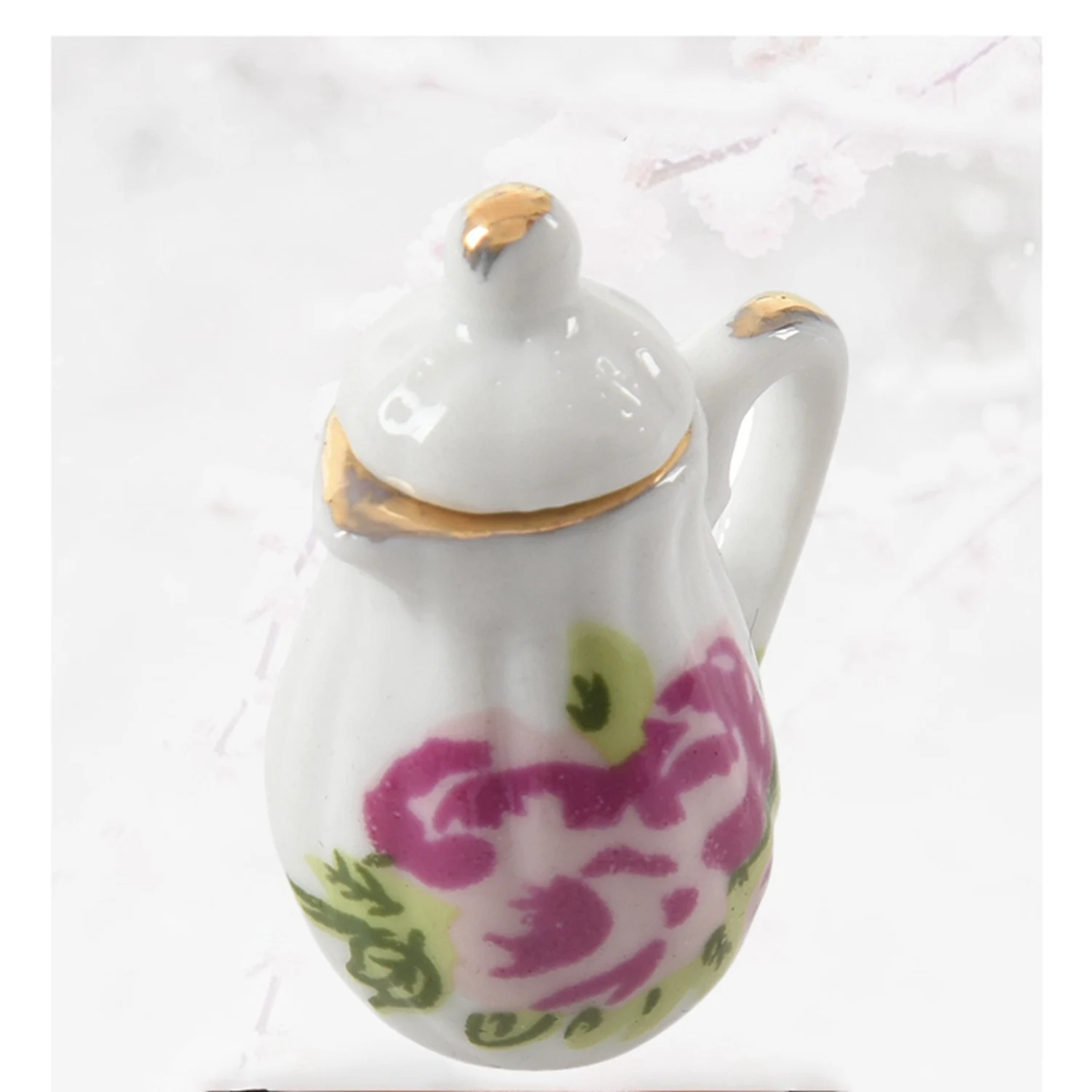 2 комплекта миниатюрной посуды, фарфоровый чайный сервиз - красочный цветочный принт и китайский Изображение 2