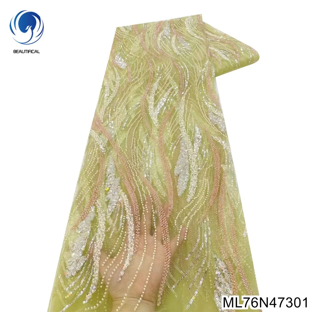 2023 Bestway Африканское кружево бусины Тканевый материал для одежды Сетка Нигерийские Манекены Высококачественные Свадебные платья Тюль ML76N473 Изображение 0