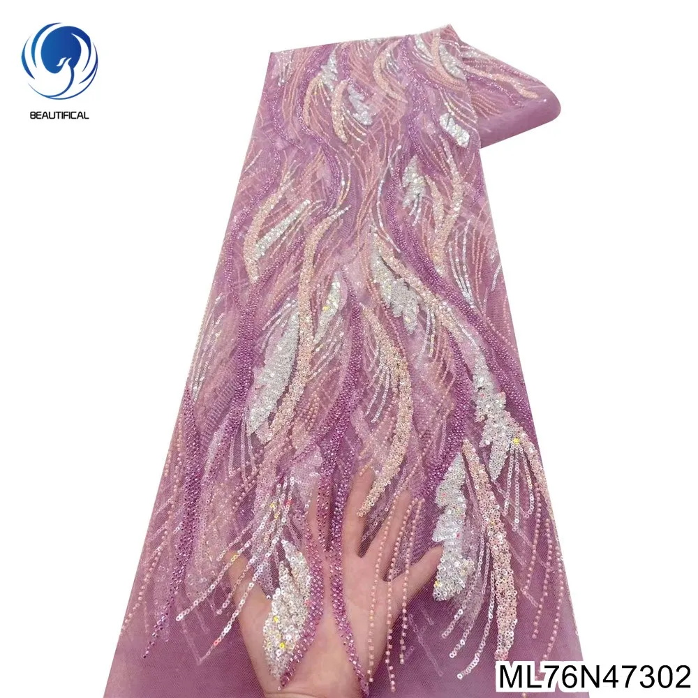 2023 Bestway Африканское кружево бусины Тканевый материал для одежды Сетка Нигерийские Манекены Высококачественные Свадебные платья Тюль ML76N473 Изображение 1