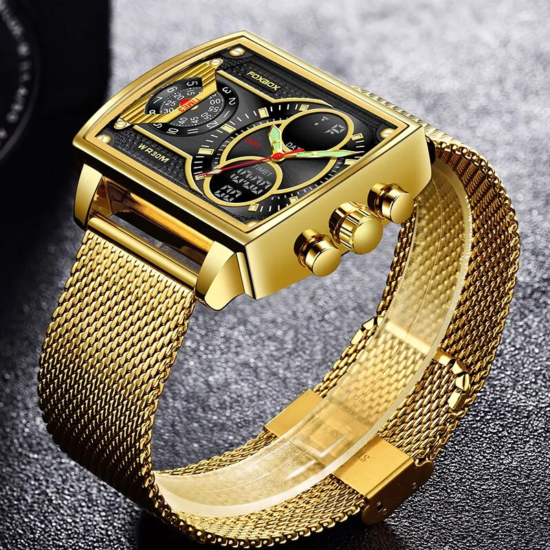 2023 Мужские часы Золотые Кварцевые Светодиодные часы Мужские часы Спортивные Водонепроницаемые наручные часы Мужские Военные Цифровые часы Man Relogio Masculino Изображение 3