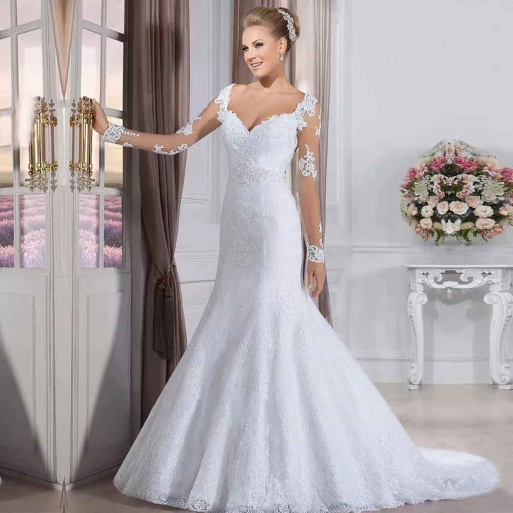 2023, Новое Тонкое Благородное Элегантное Сексуальное Свадебное платье с Рыбьим хвостом, Свадебное платье длиной до пола, Богемное Белое Изображение 0